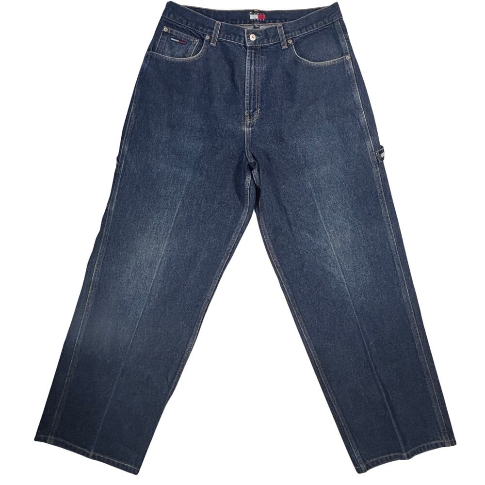 Vintage Tommy Jeans Carpenter Jeans Mens 36 x 32 Blue Denim Straight Baggy Y2k